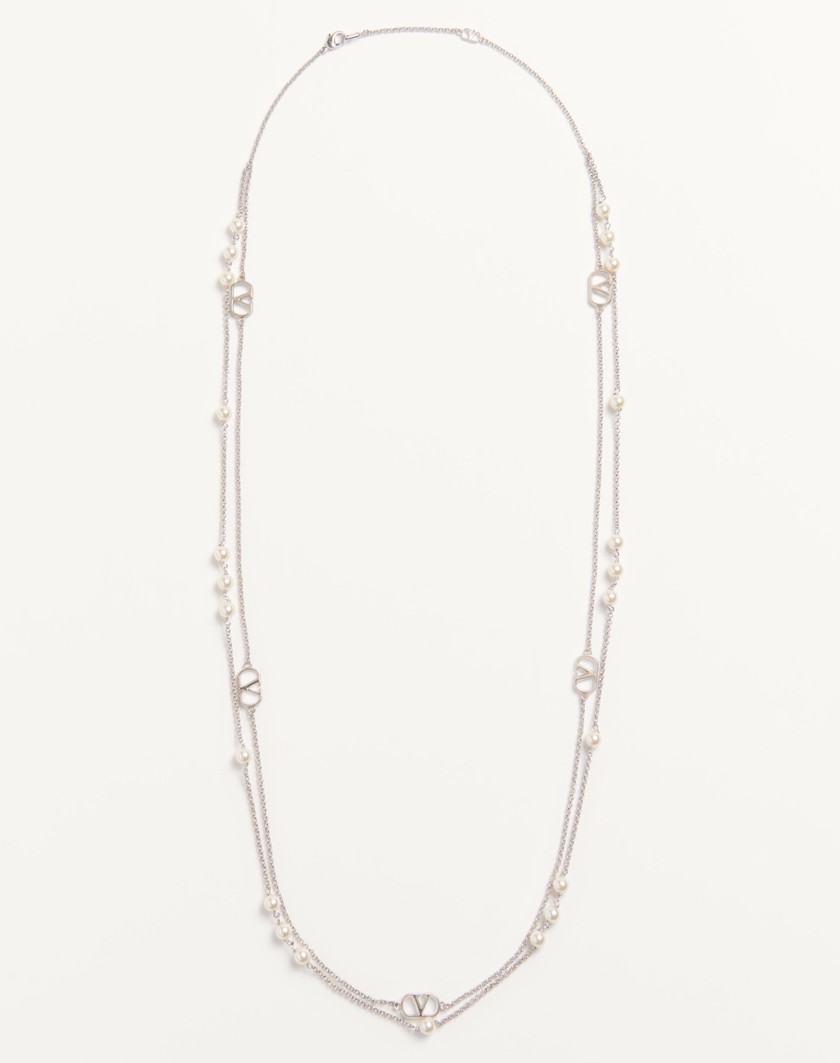 Valentino Handbags Collana Vlogo Signature In Metallo E Perle Swarovski® per Donna in Palladio/crystal | Valentino IT