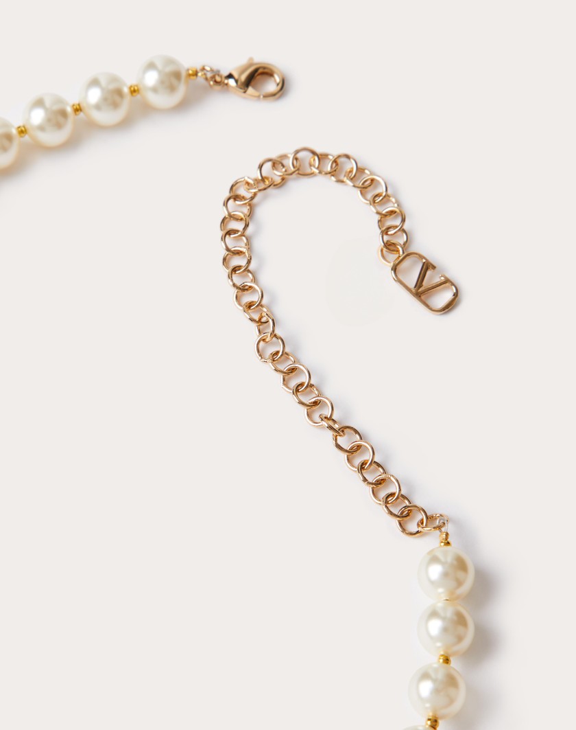 Valentino Handbags Collana Vlogo Signature In Metallo E Perle Swarovski® Per Uomo In Rutenio | Valentino IT