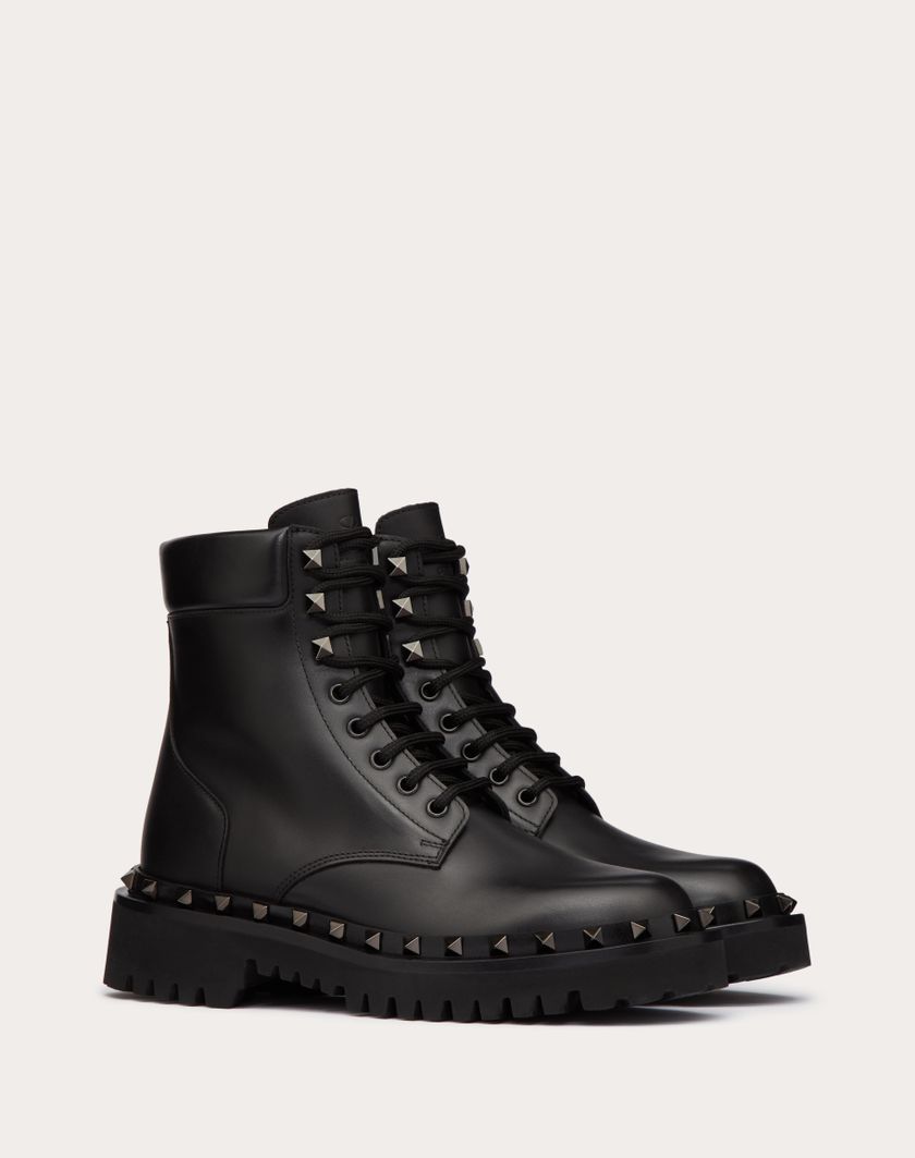 Valentino Handbags Combat Boot Rockstud In Vitello E Borchie In Tono 50mm Per Donna In Nero | Valentino IT