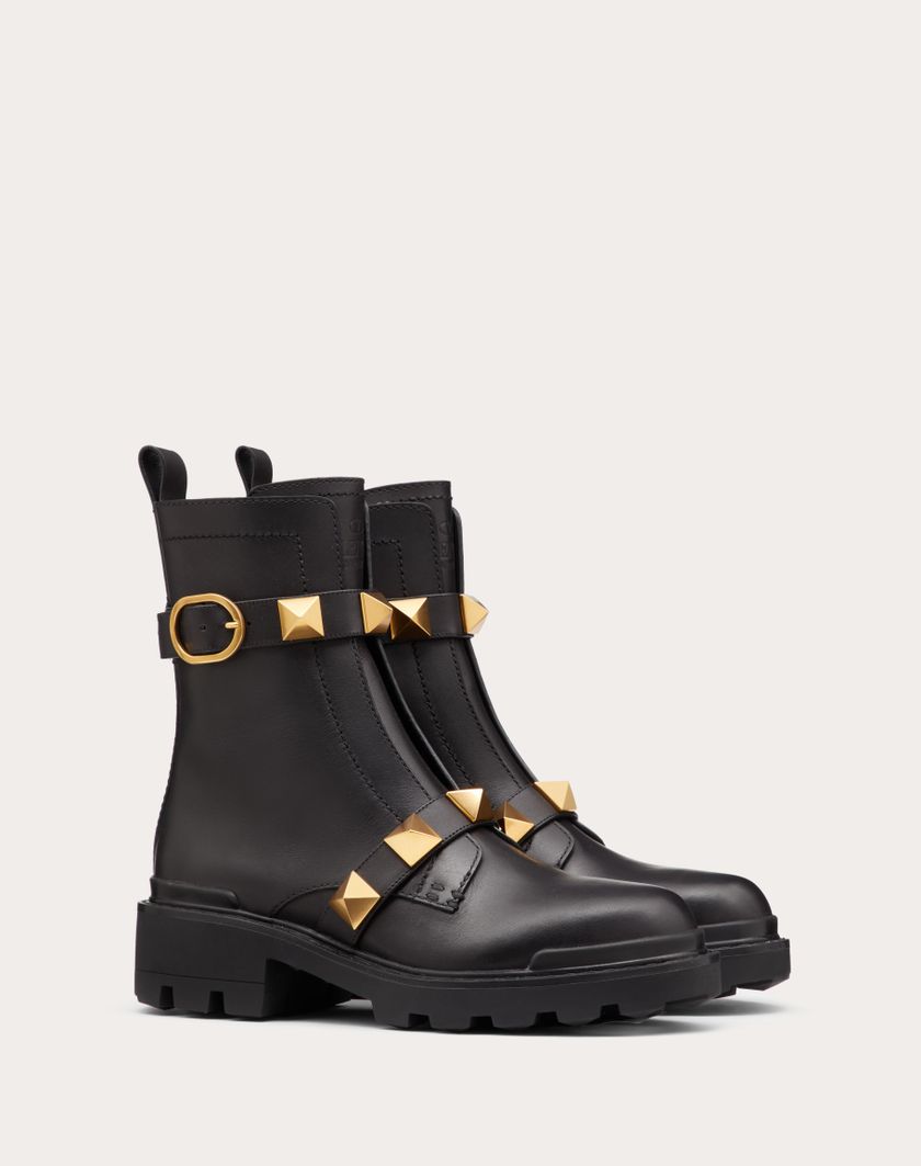Valentino Handbags Combat Boot Roman Stud In Vitello 40mm Per Donna In Nero | Valentino IT