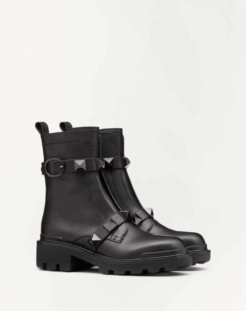 Valentino Handbags Combat Boot Roman Stud In Vitello E Borchie In Tono 40mm Per Donna In Nero | Valentino IT