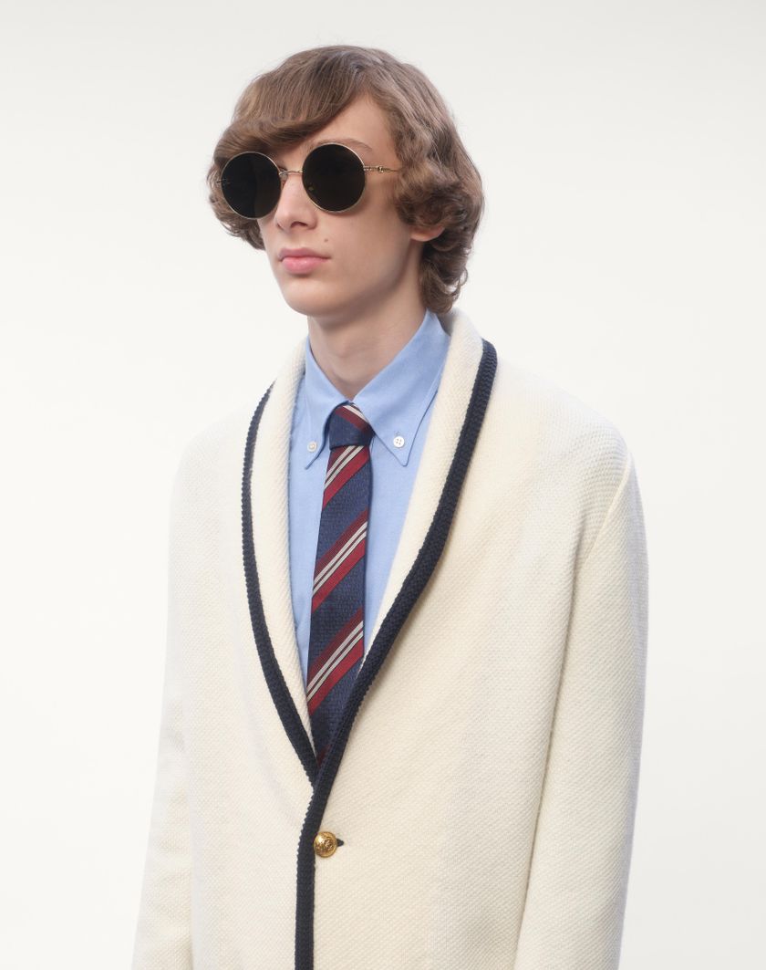 Valentino Handbags Cravatta Valentie In Seta A Righe Per Uomo In Blu/bordeaux/bianco/nero | Valentino IT