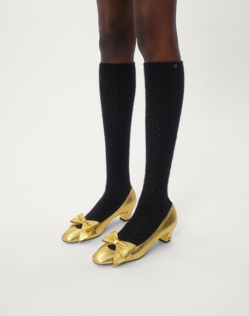 Valentino Handbags Décolleté Bowow In Nappa Laminata 45mm Per Donna In Silver | Valentino IT