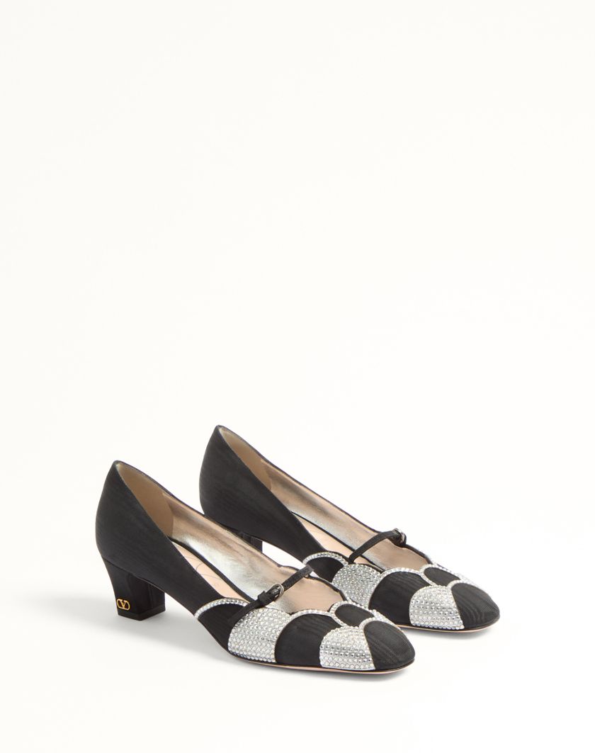 Valentino Handbags Décolleté Bowow In Tessuto Moirè Con Cristalli 45mm Per Donna In Nero/silver | Valentino IT