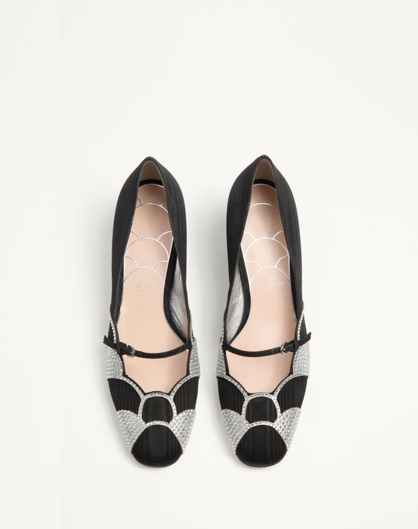 Valentino Handbags Décolleté Bowow In Tessuto Moirè Con Cristalli 45mm Per Donna In Nero/silver | Valentino IT