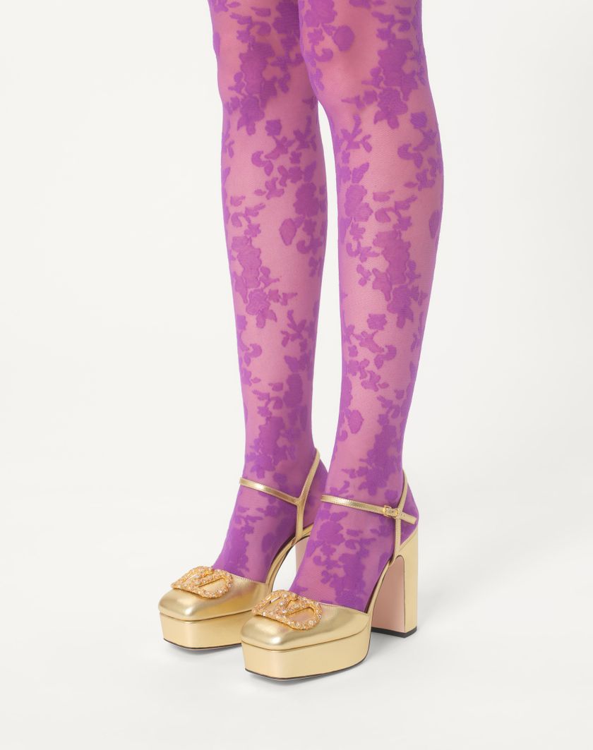 Valentino Handbags Décolleté Con Plateau Vlogo Signature In Nappa Laminata 115mm Per Donna In Antique Brass/crystal | Valentino IT