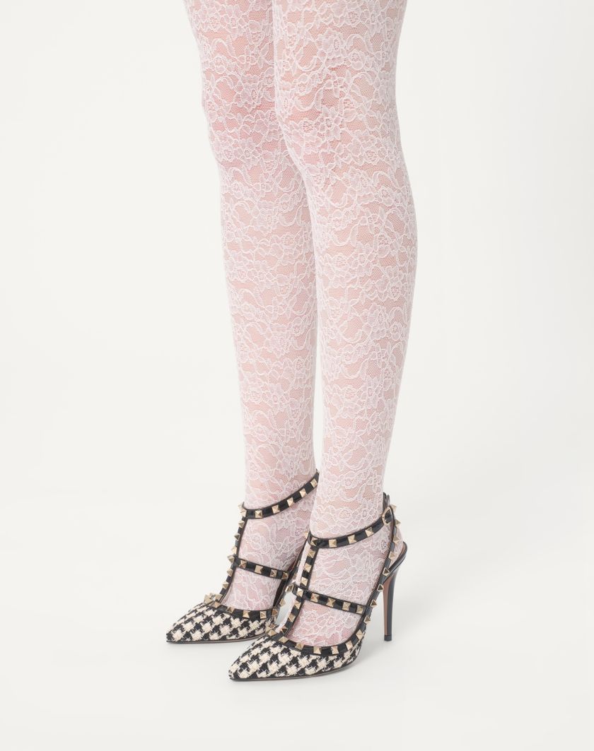 Valentino Handbags Décolleté Rockstud In Tessuto Pied-de-poule 100mm Per Donna In Avorio/nero | Valentino IT