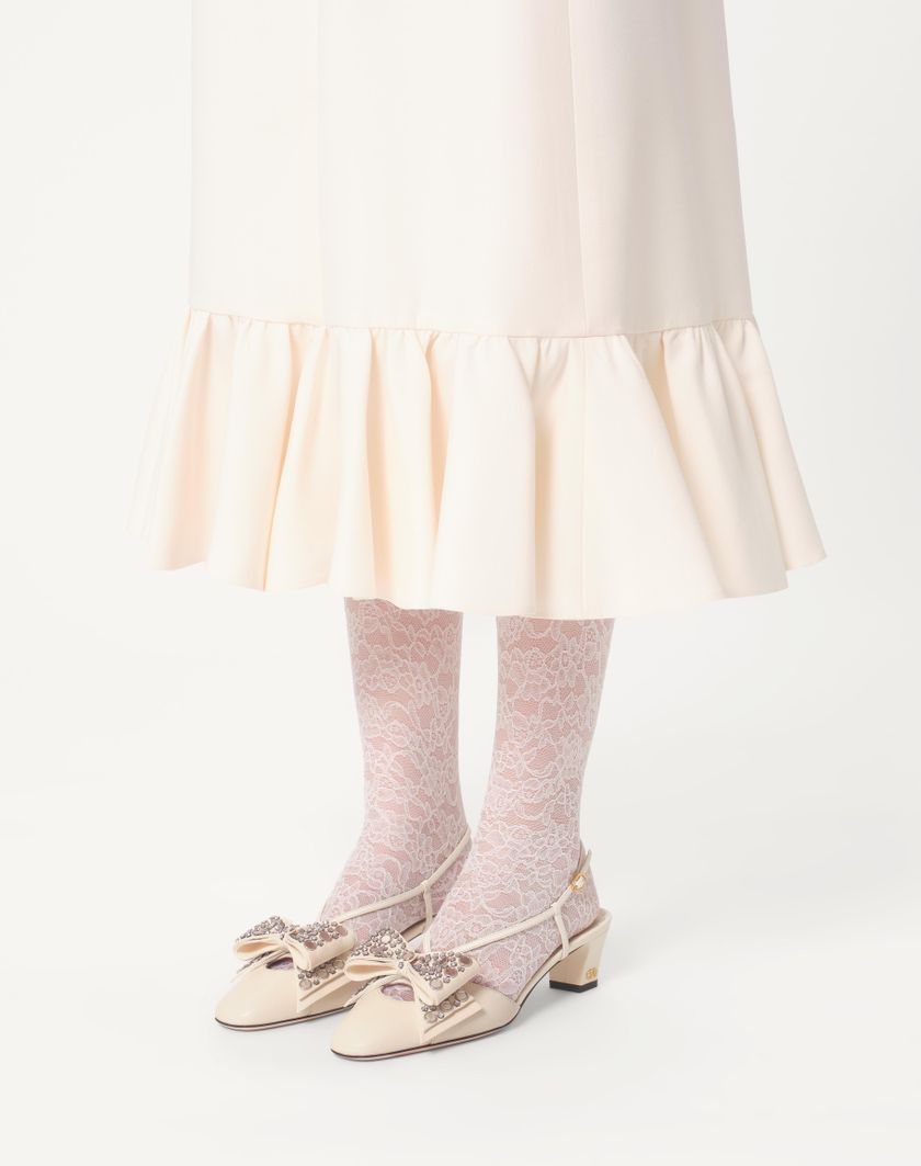 Valentino Handbags Décolleté Slingback Bowow In Capretto Con Specchi E Cristalli 45mm Per Donna In Avorio/silver | Valentino IT