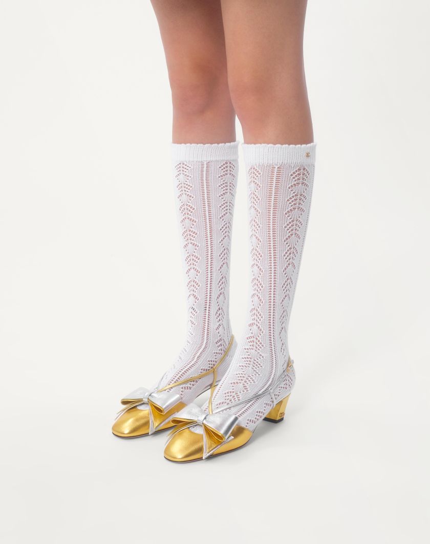 Valentino Handbags Décolleté Slingback Bowow In Nappa Laminata 45mm Per Donna In Oro/silver | Valentino IT