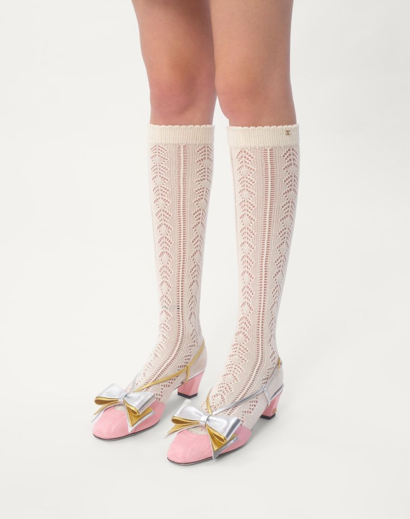 Valentino Handbags Décolleté Slingback Bowow In Tessuto Moirè 45mm Per Donna In Rosa/silver | Valentino IT