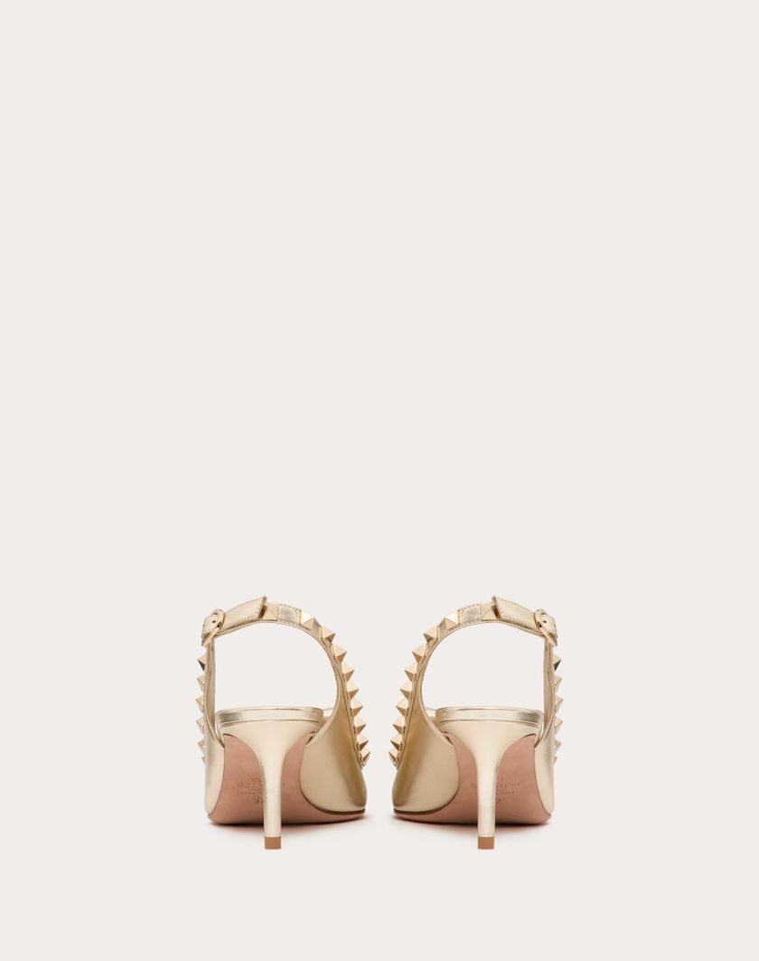 Valentino Handbags Décolleté Slingback Rockstud Bow In Nappa Laminata E Borchie In Tono 60mm Per Donna In Platino | Valentino IT
