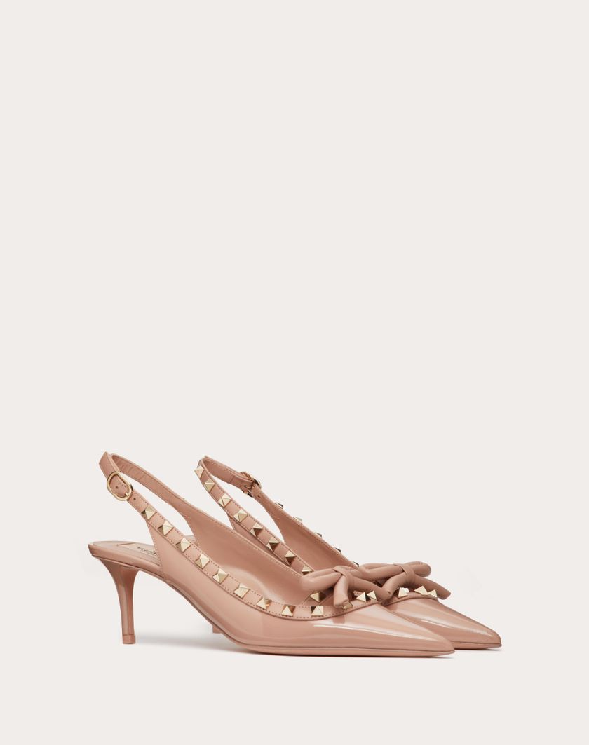 Valentino Handbags Décolleté Slingback Rockstud Bow In Vernice 60mm Per Donna In Rose Cannelle | Valentino IT