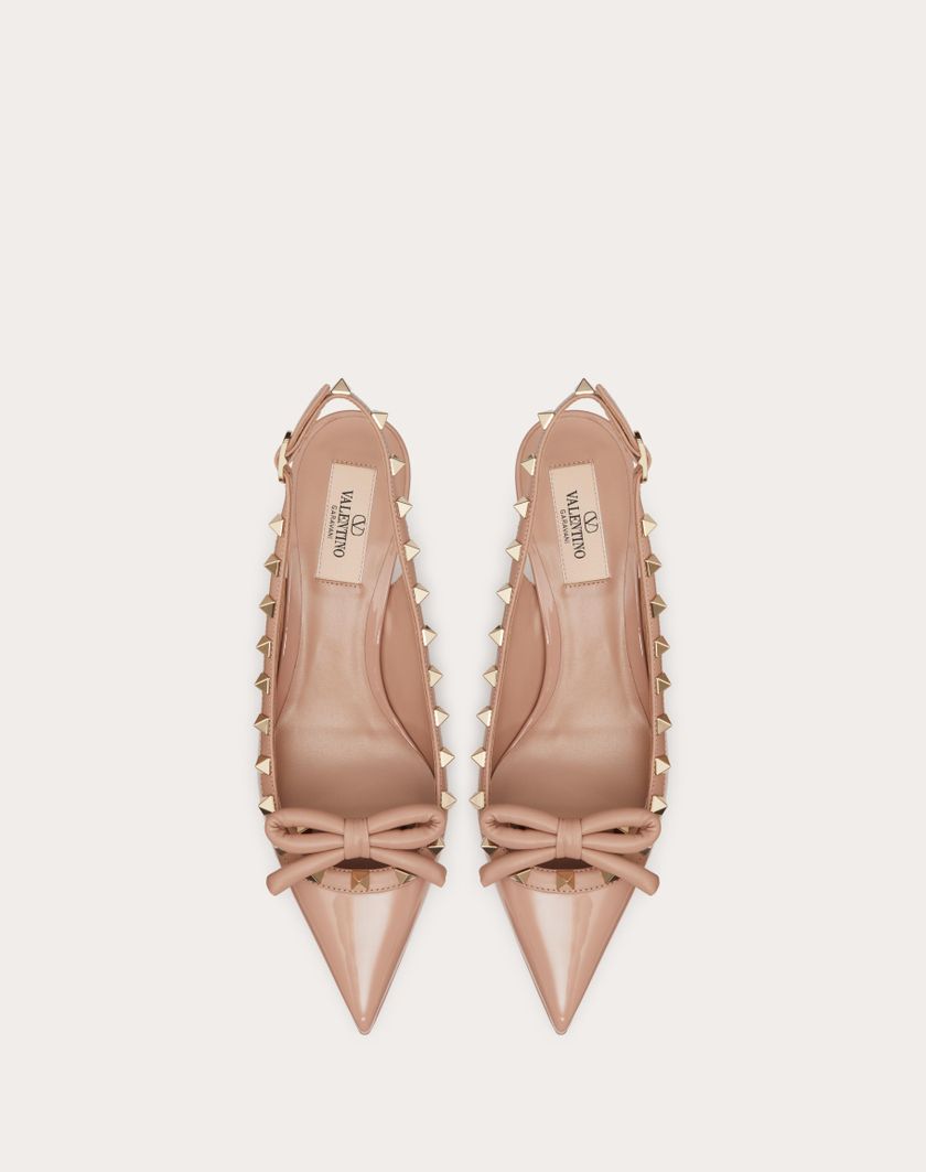 Valentino Handbags Décolleté Slingback Rockstud Bow In Vernice 60mm Per Donna In Rose Cannelle | Valentino IT