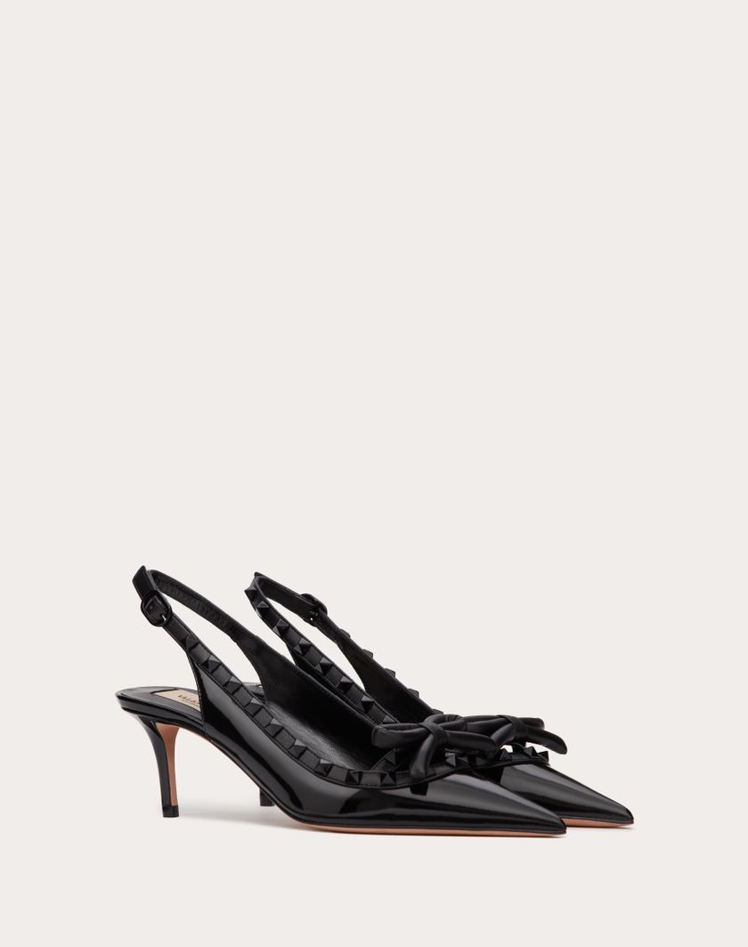 Valentino Handbags Décolleté Slingback Rockstud Bow In Vernice E Borchie In Tono 60mm Per Donna In Nero | Valentino IT