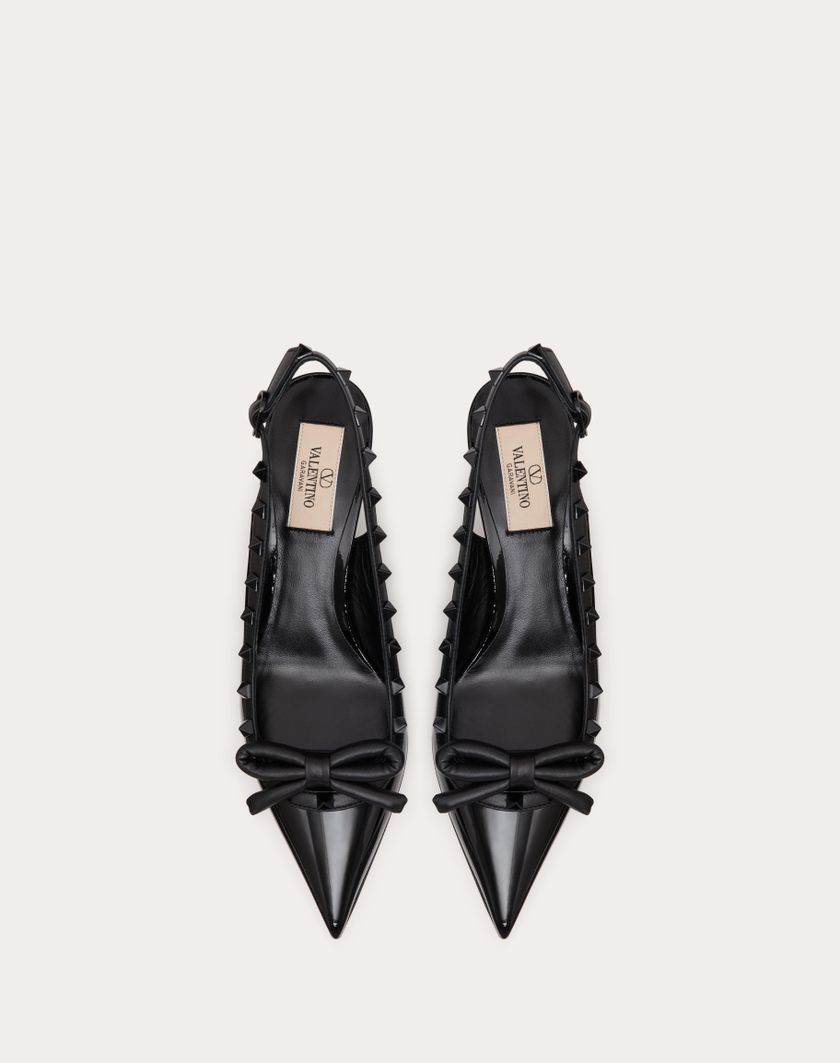 Valentino Handbags Décolleté Slingback Rockstud Bow In Vernice E Borchie In Tono 60mm Per Donna In Nero | Valentino IT
