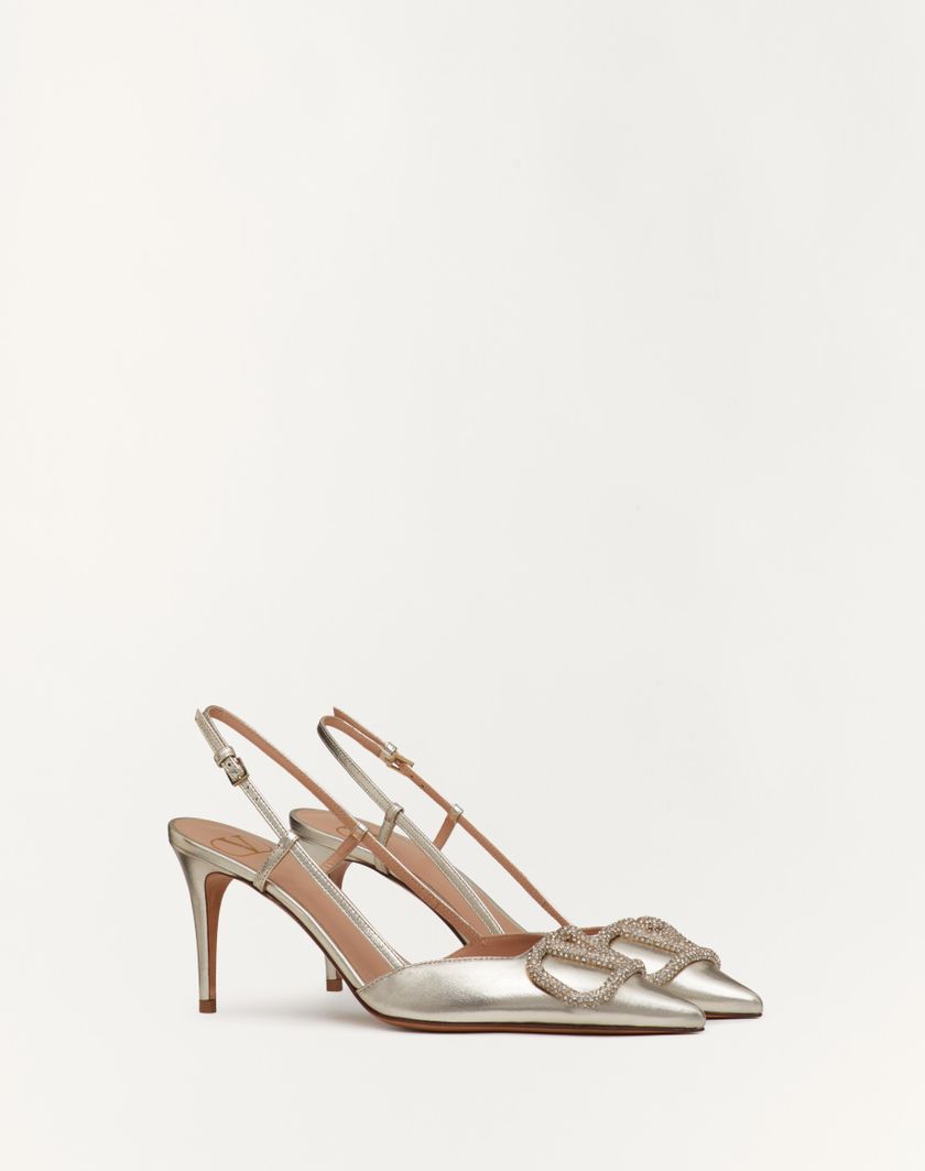 Valentino Handbags Décolleté Slingback Vlogo Glow In Nappa Laminata 80mm Per Donna In Platinum | Valentino IT