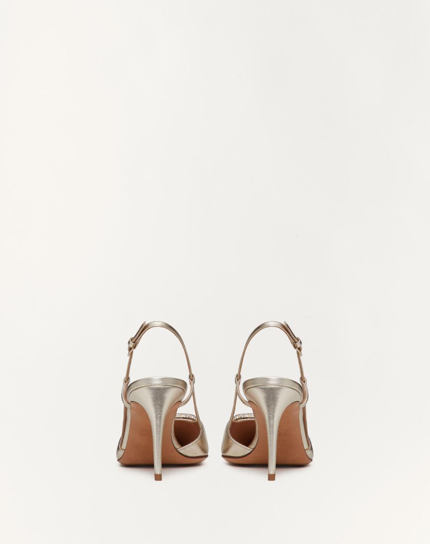 Valentino Handbags Décolleté Slingback Vlogo Glow In Nappa Laminata 80mm Per Donna In Platinum | Valentino IT