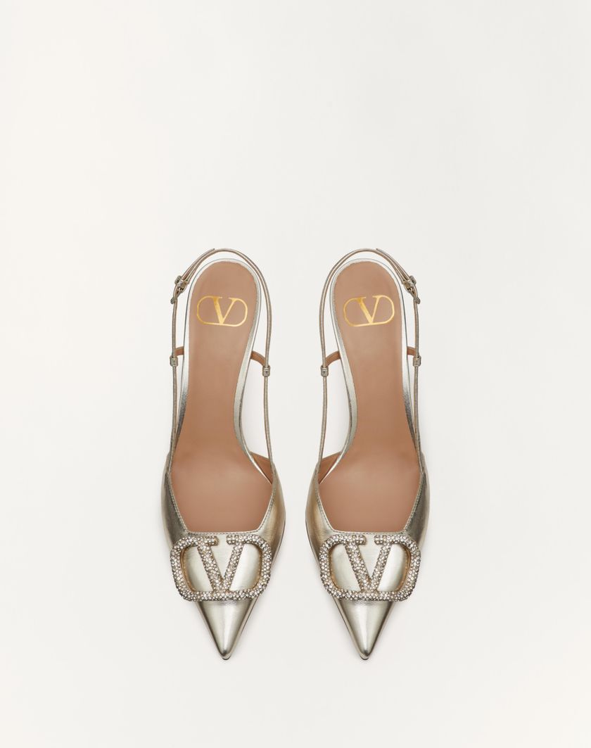 Valentino Handbags Décolleté Slingback Vlogo Glow In Nappa Laminata 80mm Per Donna In Platinum | Valentino IT