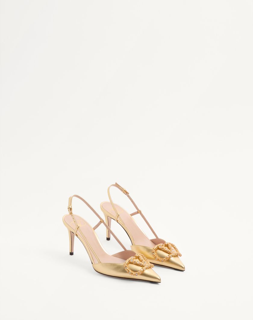 Valentino Handbags Décolleté Slingback Vlogo Signature In Nappa Laminata 80mm Per Donna In Antique Brass | Valentino IT