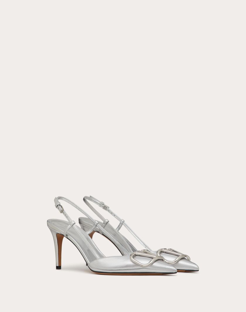 Valentino Handbags Décolleté Slingback Vlogo Signature In Nappa Laminata 80mm Per Donna In Silver | Valentino IT