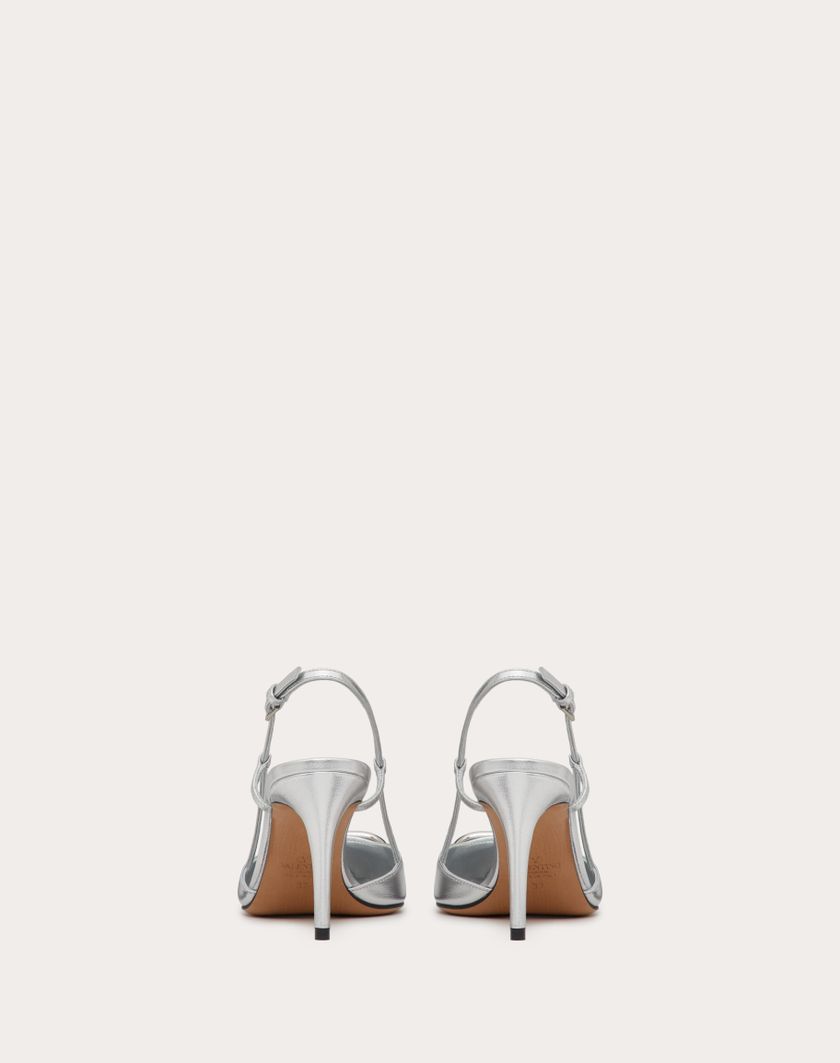 Valentino Handbags Décolleté Slingback Vlogo Signature In Nappa Laminata 80mm Per Donna In Silver | Valentino IT