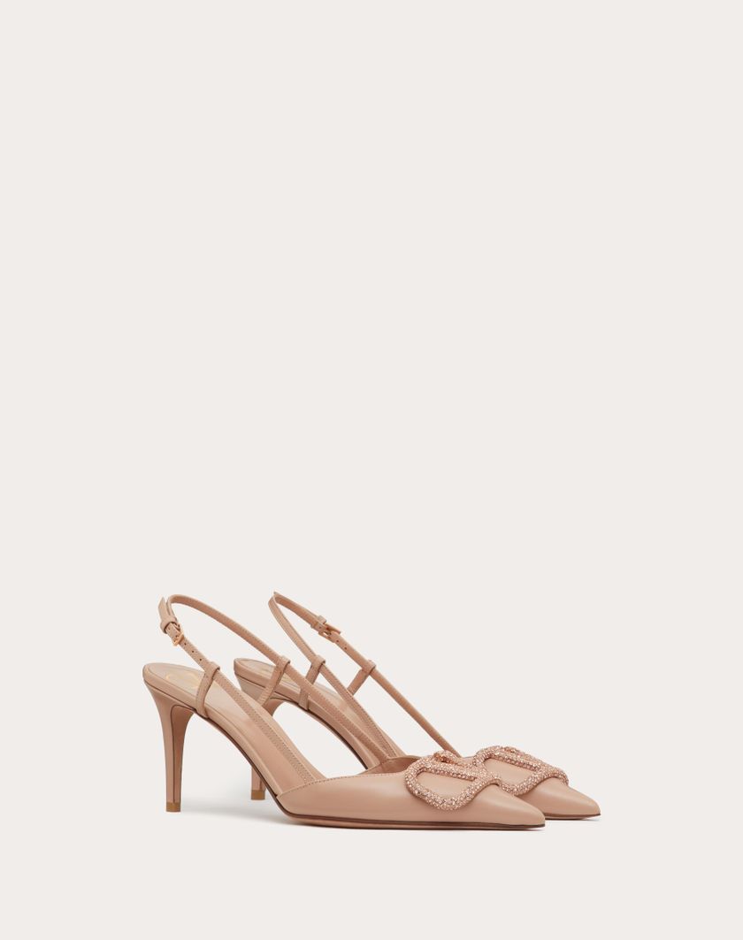 Valentino Handbags Décolleté Slingback Vlogo Signature In Vitello 80mm Per Donna In Light Ivory/crystal | Valentino IT
