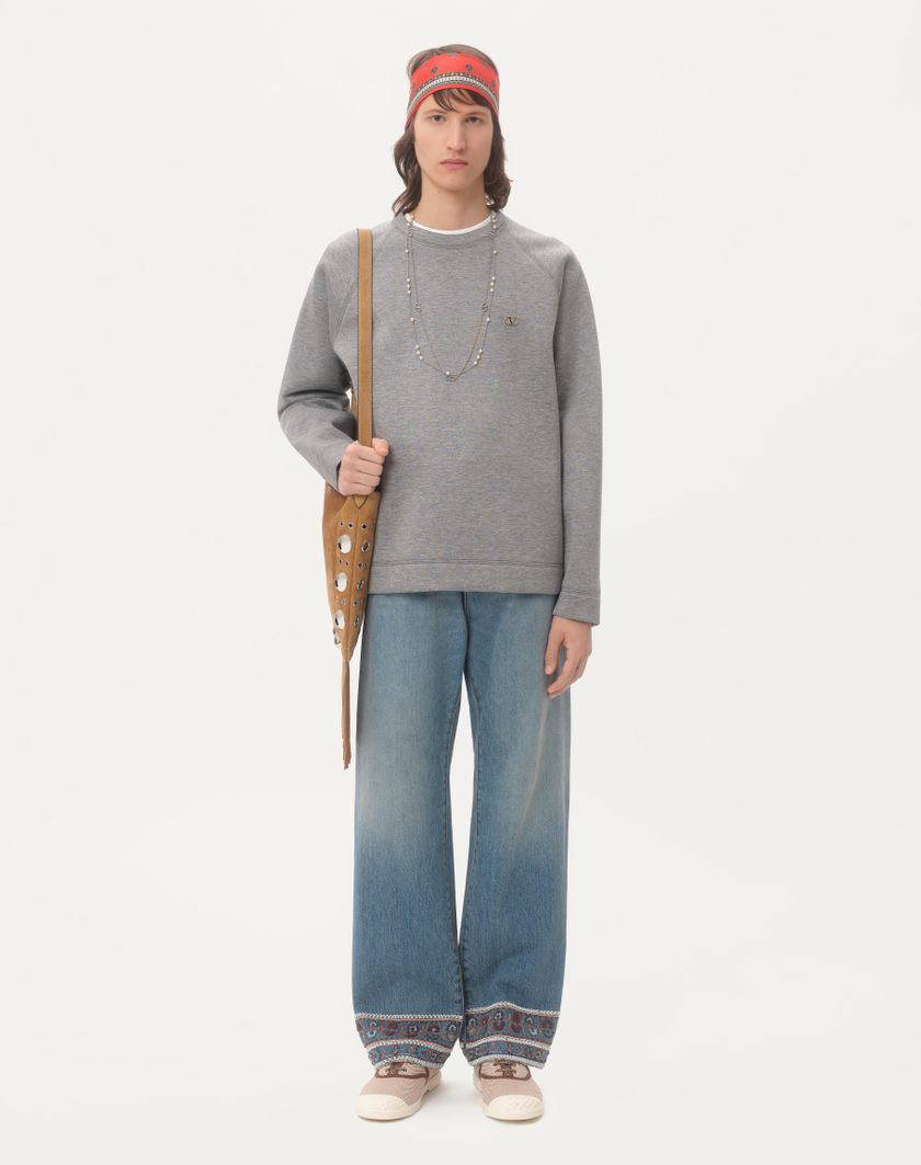 Valentino Handbags Felpa Girocollo In Neoprene Con Vlogo Per Uomo In Grigio | Valentino IT