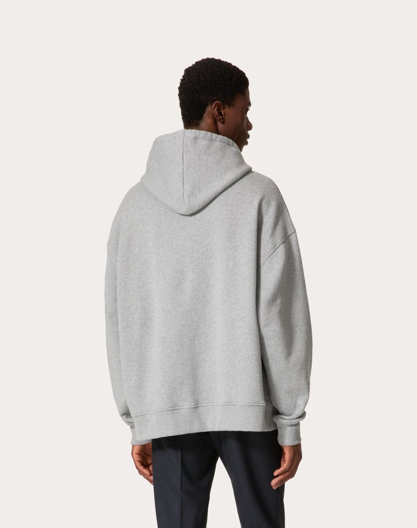 Valentino Handbags Felpa In Cotone Con Cappuccio E V Detail Metallica Per Uomo In Grigio | Valentino IT