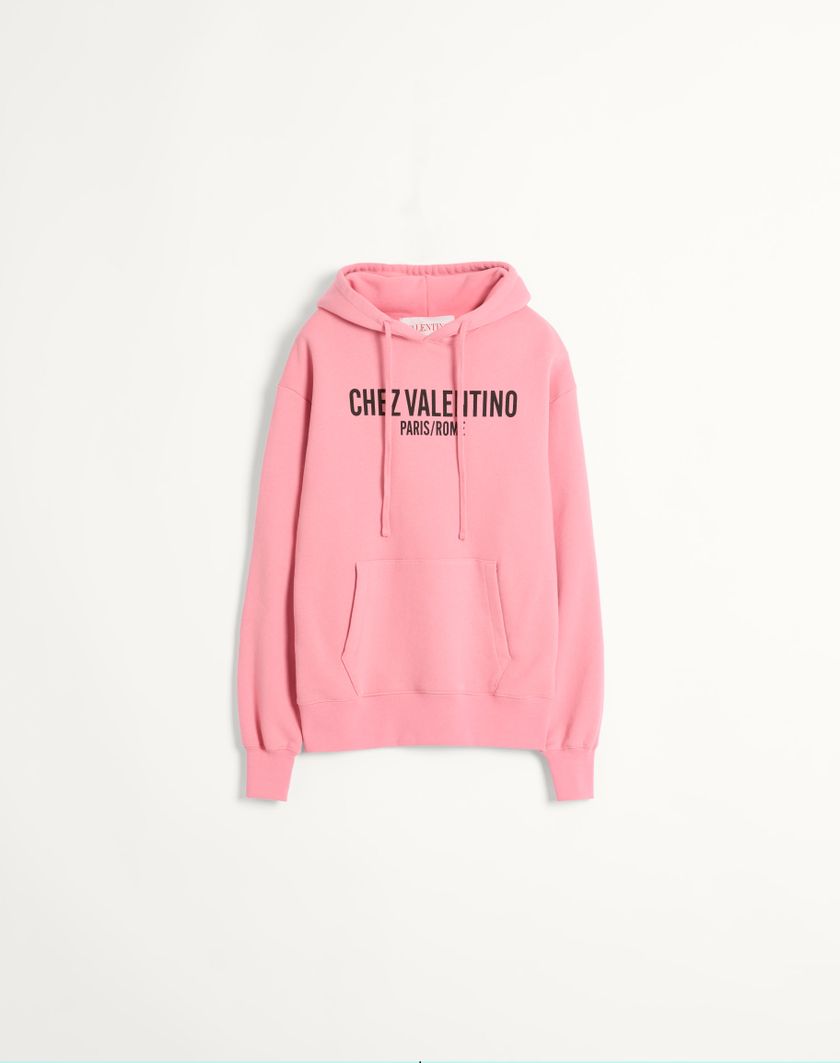 Valentino Handbags Felpa In Cotone Con Cappucco E Stampa Chez Valentino per Donna in Rosa | Valentino IT