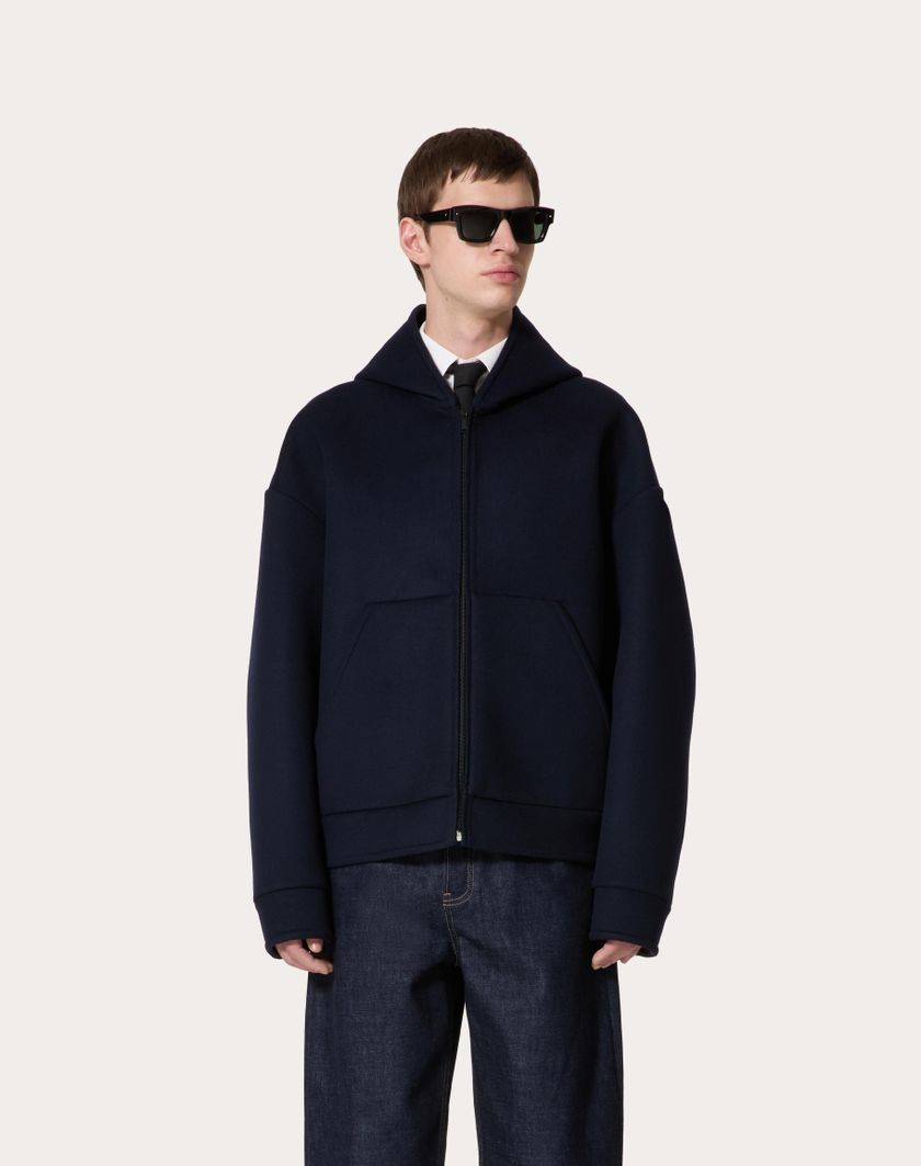 Valentino Handbags Felpa In Lana E Cashmere Con Cappuccio Per Uomo In Navy | Valentino IT