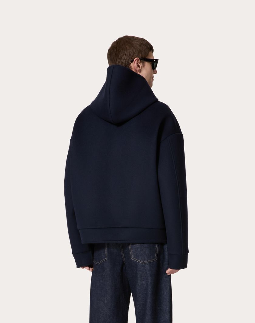 Valentino Handbags Felpa In Lana E Cashmere Con Cappuccio Per Uomo In Navy | Valentino IT
