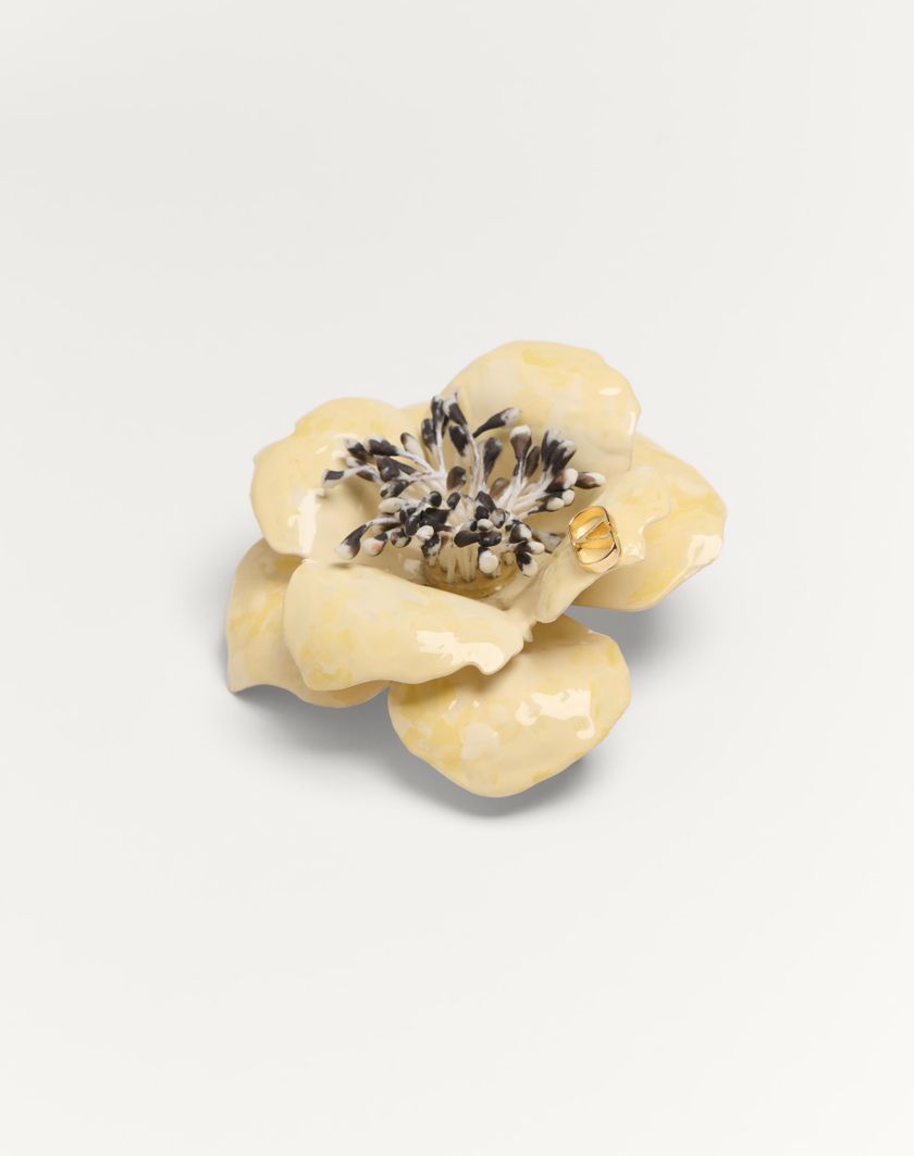 Valentino Handbags Fermacravatta Valentino Garavani Fleur Lumineuse In Metallo Smalto E Tessuto Per Uomo In Oro/avorio/multicolor | Valentino IT