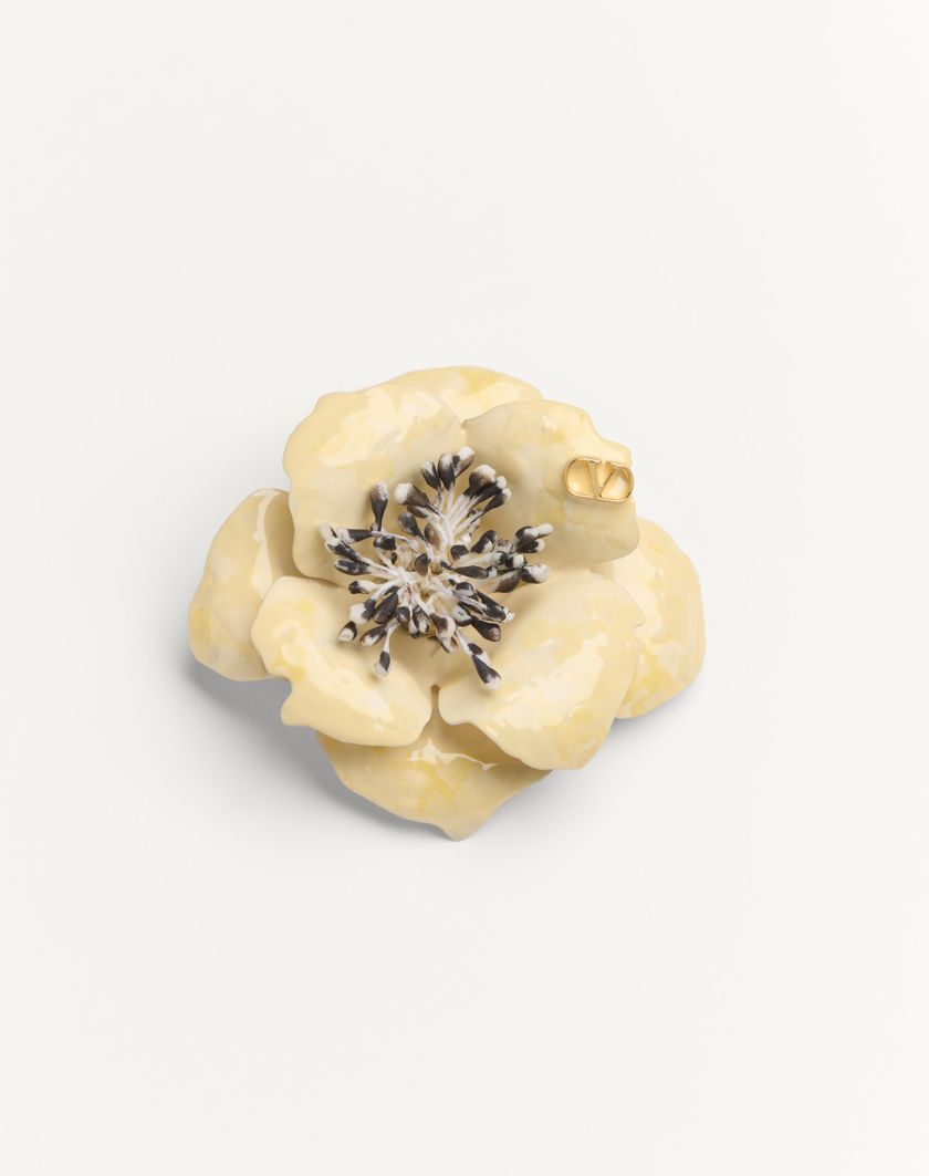 Valentino Handbags Fermacravatta Valentino Garavani Fleur Lumineuse In Metallo Smalto E Tessuto per Uomo in Oro/avorio/multicolor | Valentino IT