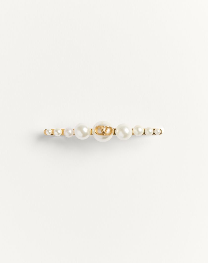 Valentino Handbags Fermacravatta Vlogo Signature In Metallo E Perle per Uomo in Oro/crema | Valentino IT