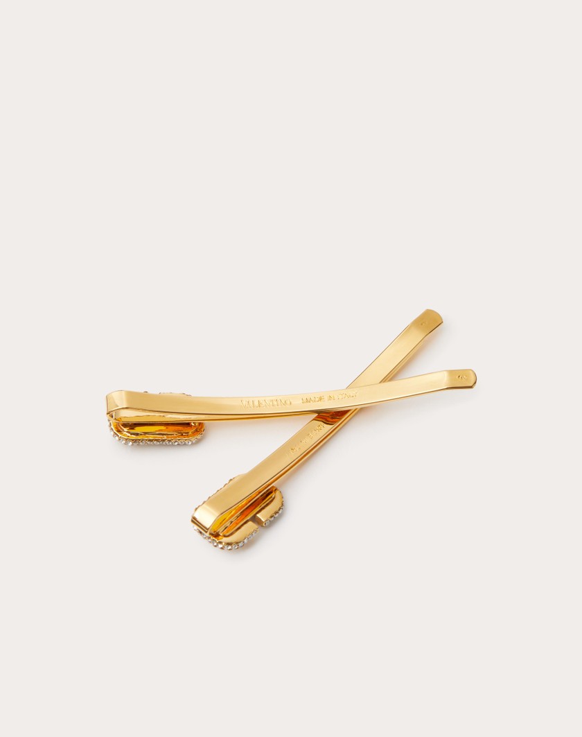Valentino Handbags Fermagli Per Capelli Vlogo Signature In Metallo E Cristalli Swarovski® Per Donna In Oro | Valentino IT