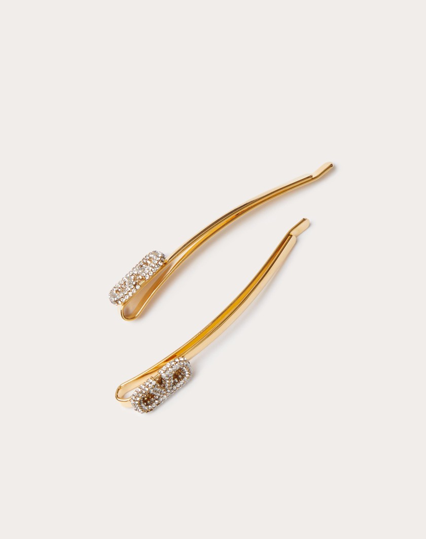 Valentino Handbags Fermagli Per Capelli Vlogo Signature In Metallo E Cristalli Swarovski® Per Donna In Oro | Valentino IT