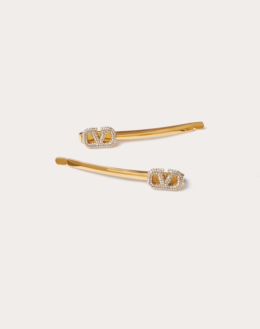 Valentino Handbags Fermagli Per Capelli Vlogo Signature In Metallo E Cristalli Swarovski® per Donna in Oro | Valentino IT