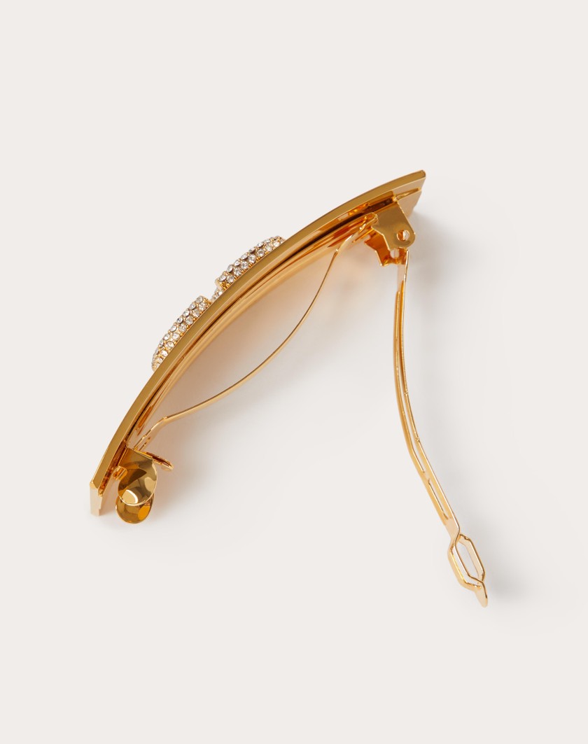 Valentino Handbags Fermaglio Per Capelli Vlogo Signature In Metallo E Cristalli Swarovski® Per Donna In Oro | Valentino IT