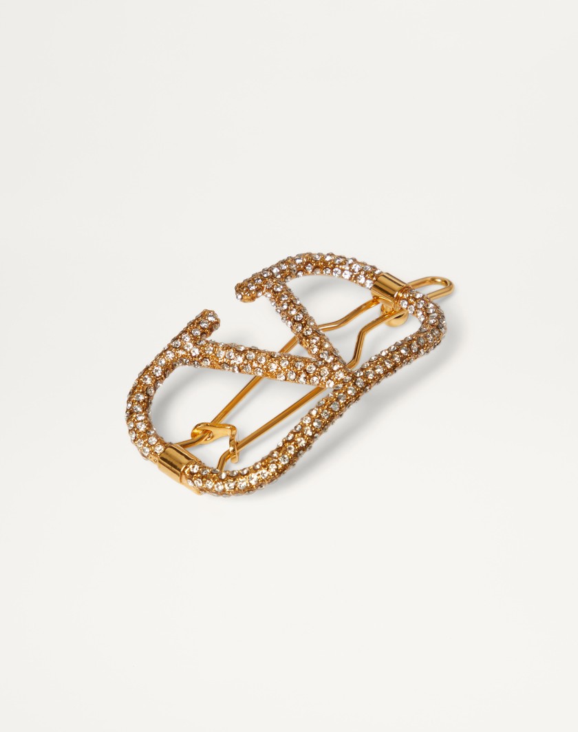 Valentino Handbags Fermaglio Per Capelli Vlogo Signature In Metallo E Cristalli Swarovski® Per Donna In Oro | Valentino IT