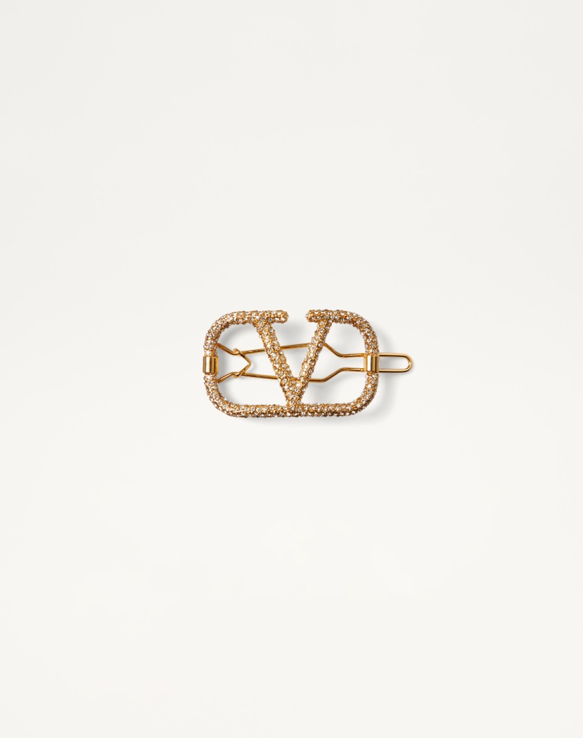 Valentino Handbags Fermaglio Per Capelli Vlogo Signature In Metallo E Cristalli Swarovski® per Donna in Oro | Valentino IT