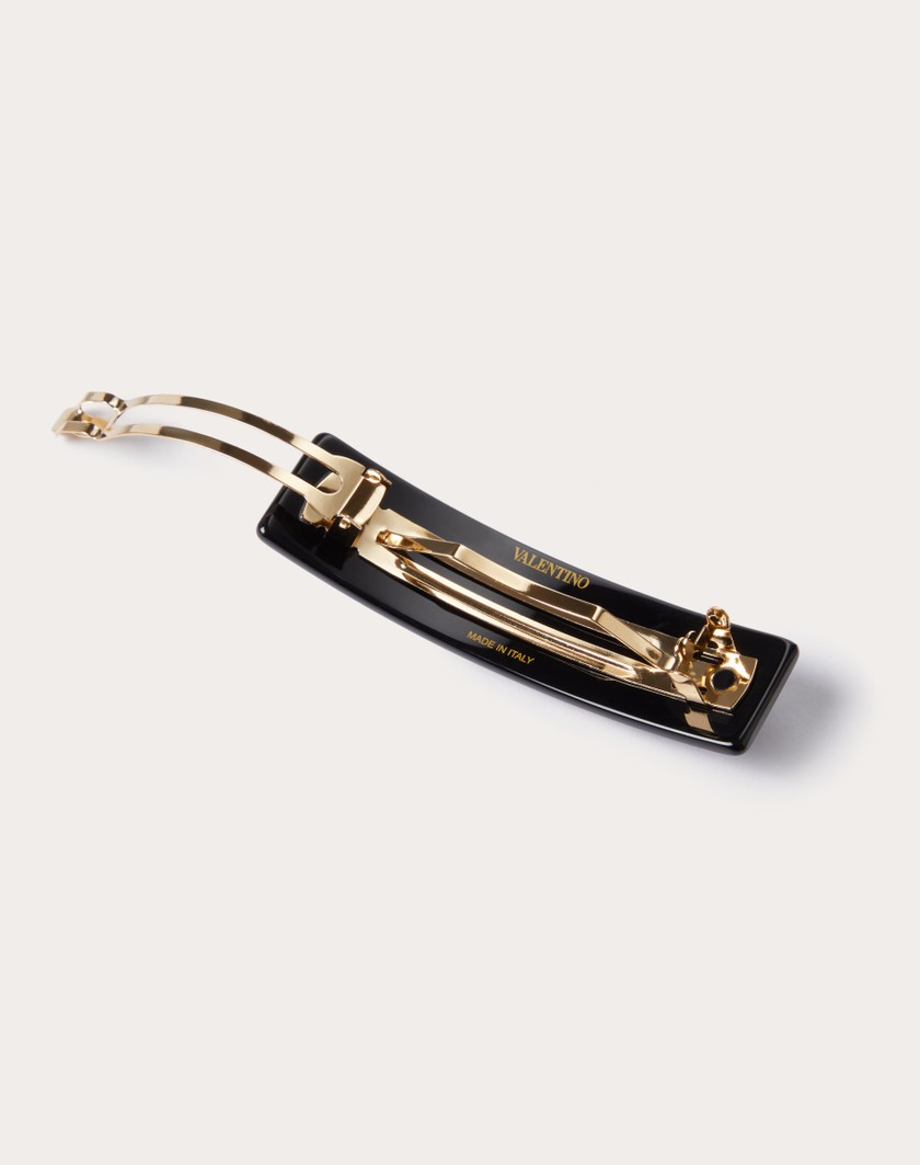 Valentino Handbags Fermaglio Per Capelli Vlogo Signature In Metallo Resina E Cristalli Swarovski® Per Donna In Nero/oro/crystal | Valentino IT