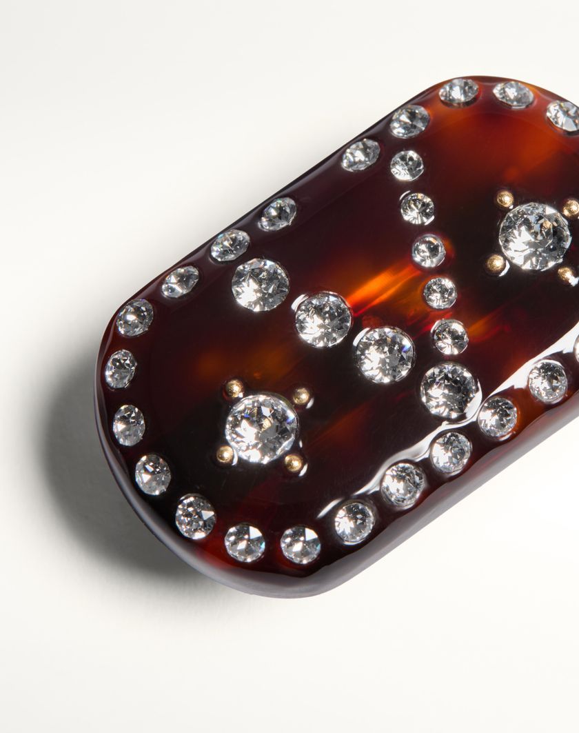 Valentino Handbags Fermaglio Per Capelli Vlogo Signature In Resina Metallo E Cristalli Per Donna In Multicolor | Valentino IT