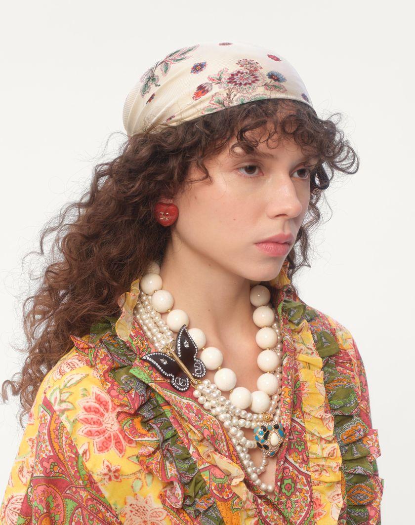 Valentino Handbags Foulard Papier Floral In Seta Per Donna In Avorio/marrone | Valentino IT