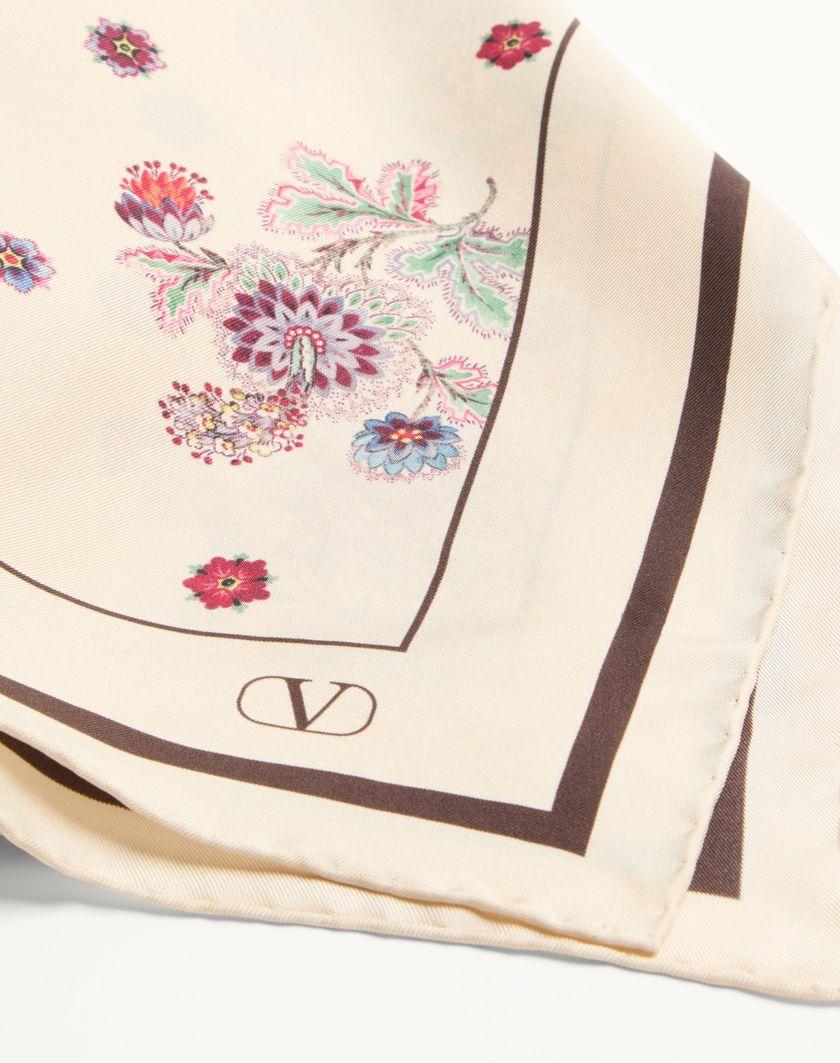 Valentino Handbags Foulard Papier Floral In Seta Per Donna In Avorio/marrone | Valentino IT