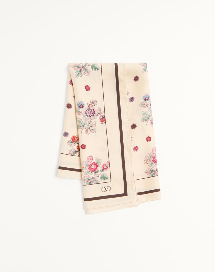 Valentino Handbags Foulard Papier Floral In Seta per Donna in Avorio/marrone | Valentino IT