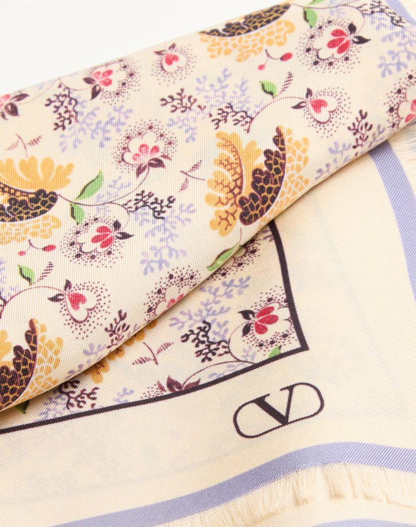 Valentino Handbags Foulard Papier Floral In Seta Per Donna In Lilla | Valentino IT