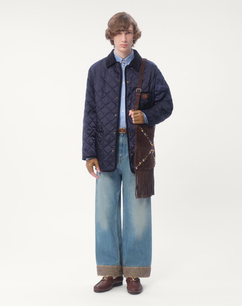 Valentino Handbags Giacca Camicia In Nylon Trapuntata Con Patch Vlogo Per Uomo In Navy | Valentino IT