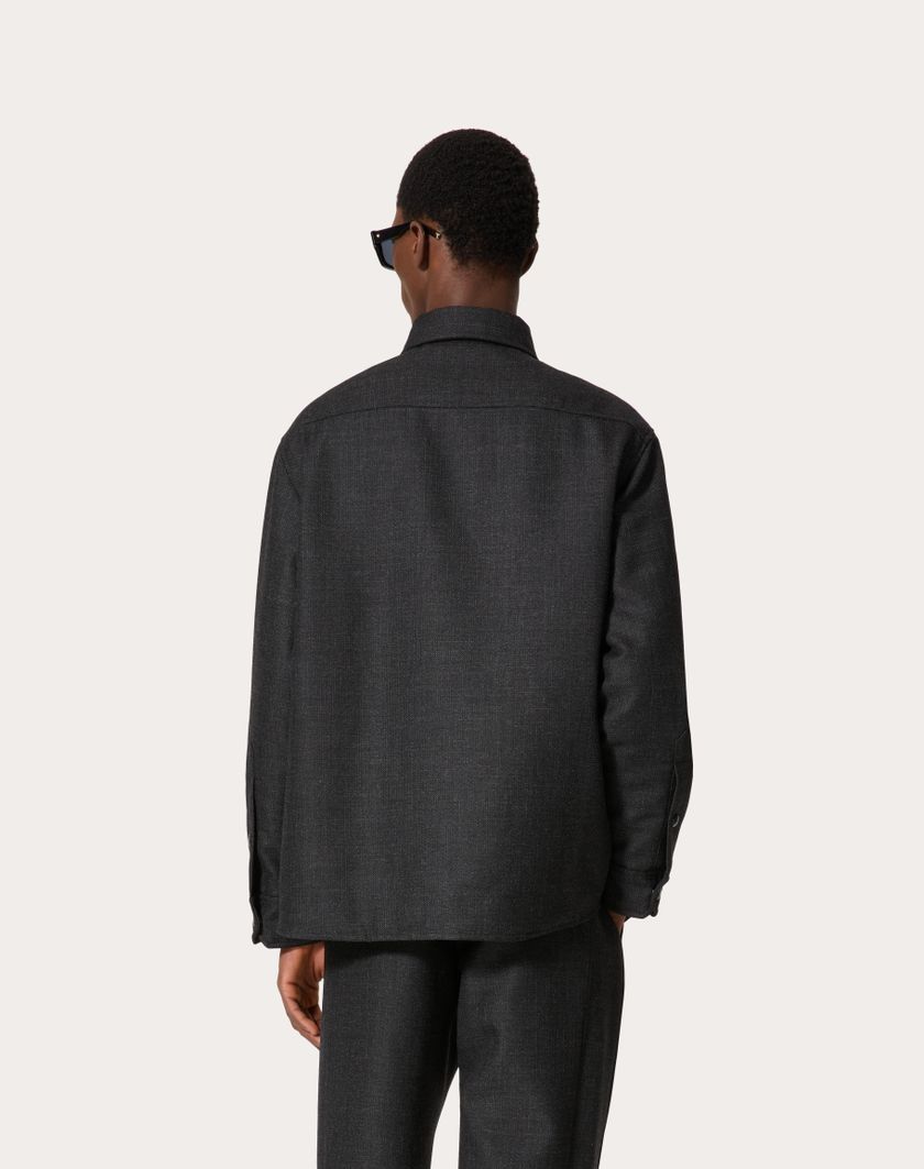Valentino Handbags Giacca Camicia In Tweed Di Lana Con V Detail Metallica Per Uomo In Nero/antracite | Valentino IT