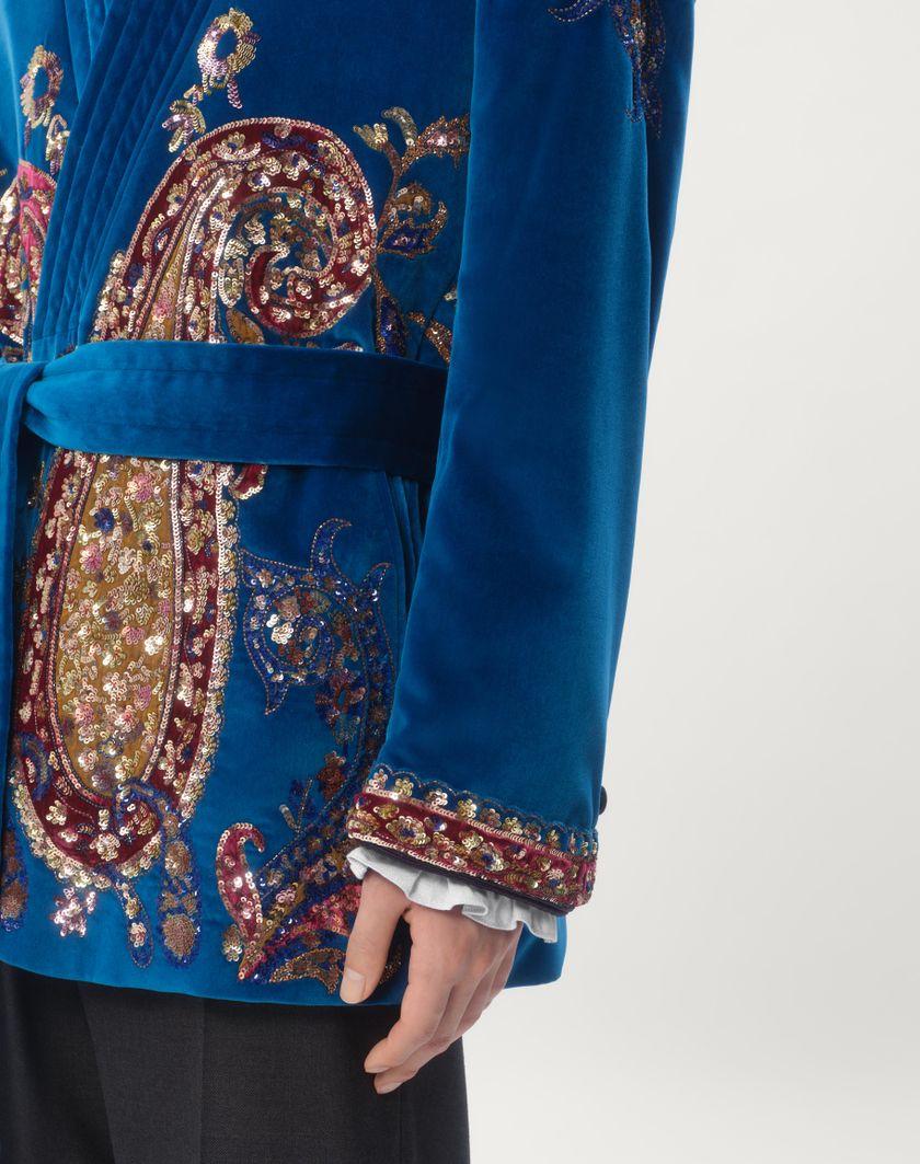 Valentino Handbags Giacca Con Cintura In Velluto Di Cotone Con Ricami Di Paillettes Per Uomo In Prussia | Valentino IT