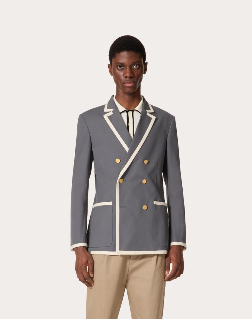 Valentino Handbags Giacca Doppiopetto In Canvas Di Cotone Stretch Per Uomo In Grigio Chiaro | Valentino IT